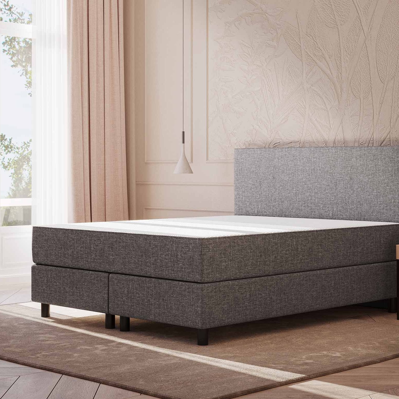 Emma One Boxpring bed 180x200, Ophalen, 180 cm, 200 cm, Grijs