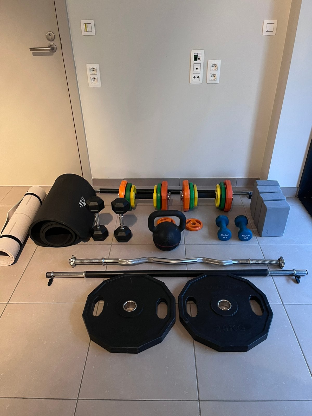 Complete fitness-/krachttrainingsset, Ophalen, Zo goed als nieuw, Halterschijven