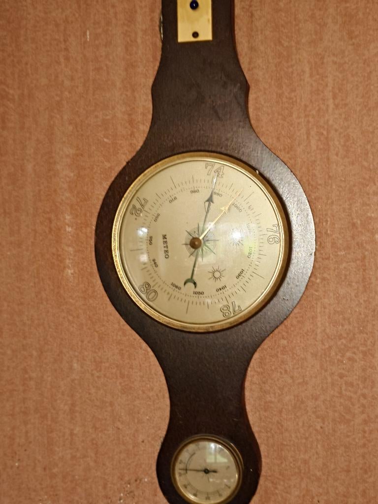 Houten wandbarometer met thermometer en hygrometer, TV, Hi-fi & Vidéo, Stations météorologiques & Baromètres, Utilisé, Station météo
