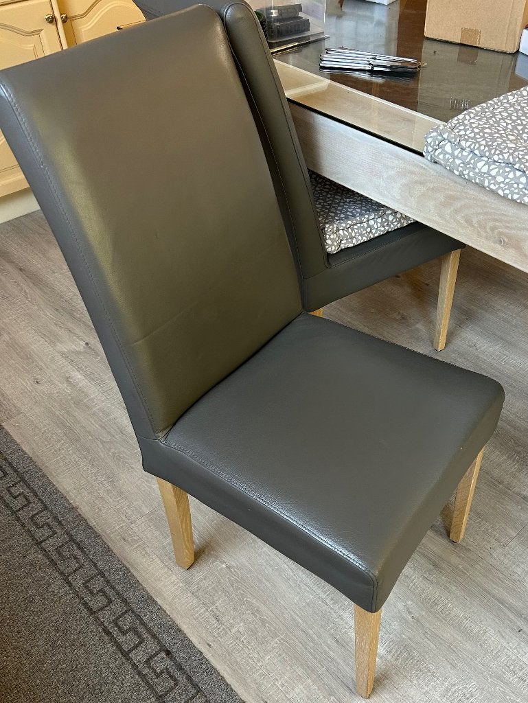 6 lederen Eetkamerstoelen, Huis en Inrichting, Ophalen, Zo goed als nieuw, Grijs, Leer