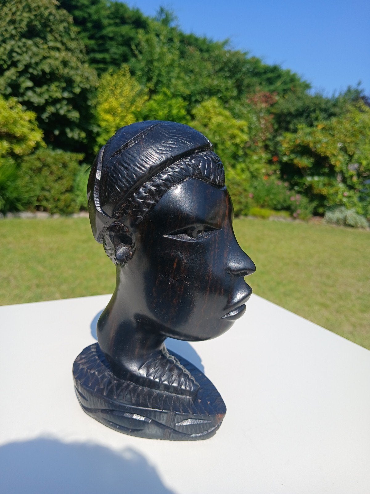 Tête sculpté en ébène, Bois, Brun, Fait main, Homme