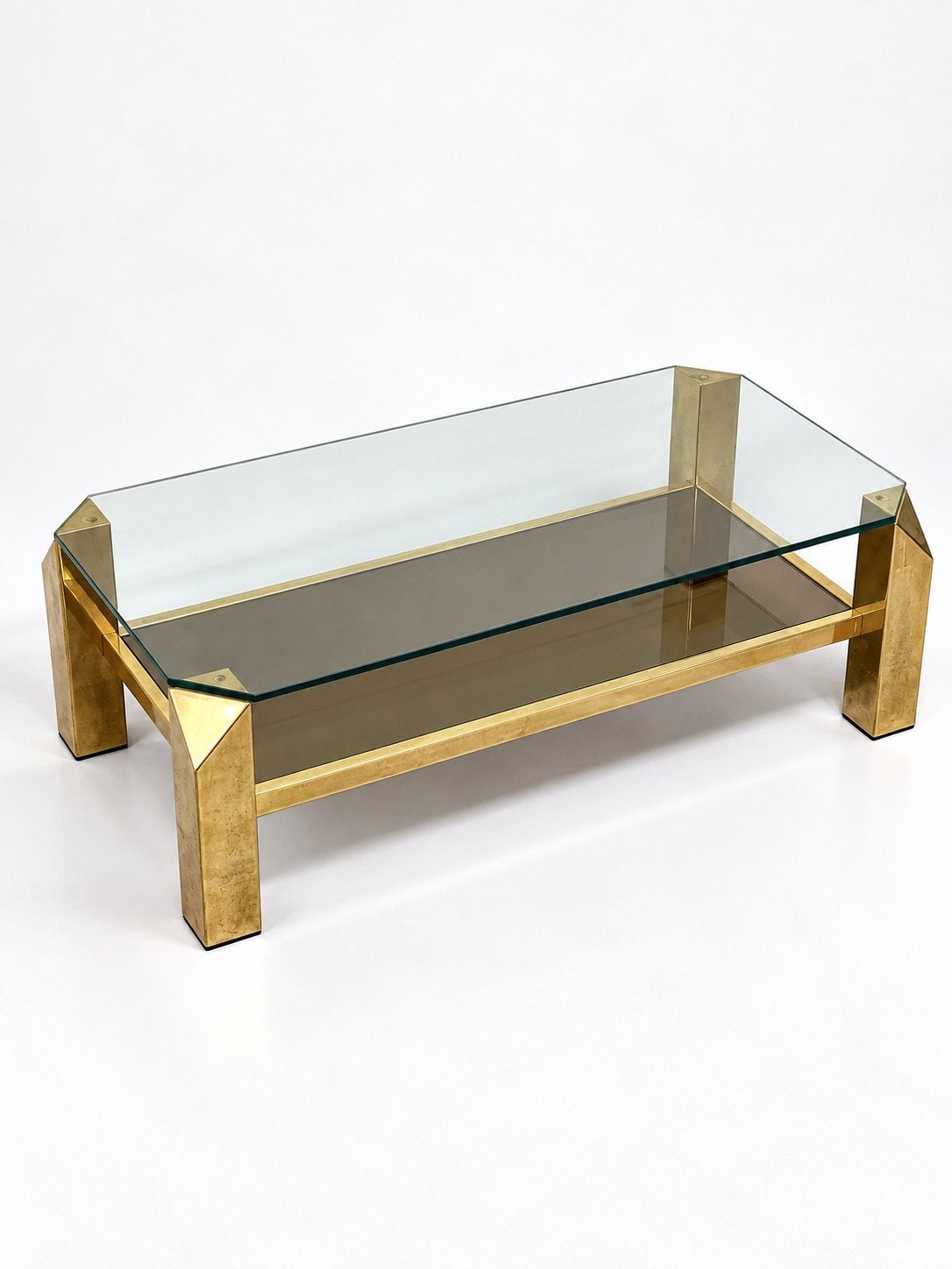 Table basse Belgochrom plaquée or 23 carats, Maison & Meubles, Enlèvement ou Envoi, Verre