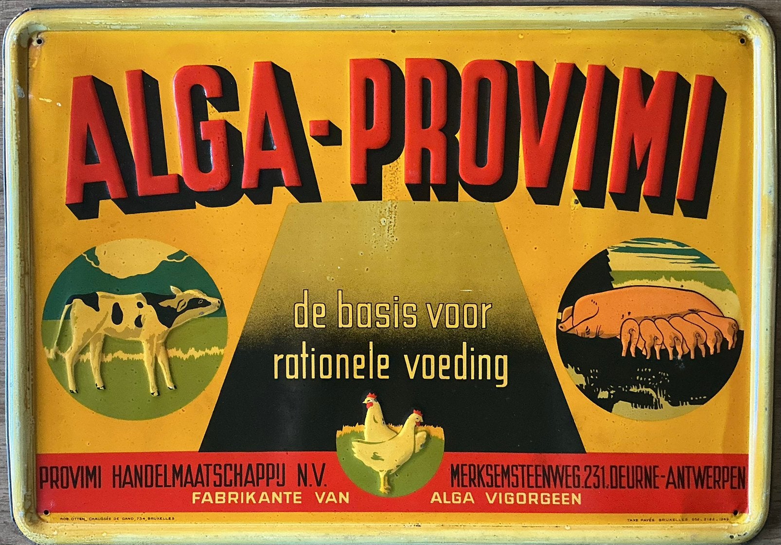 Panneau publicitaire VOEDERS ALGA-PROVIMI/1949, Enlèvement ou Envoi, Comme neuf, Panneau publicitaire
