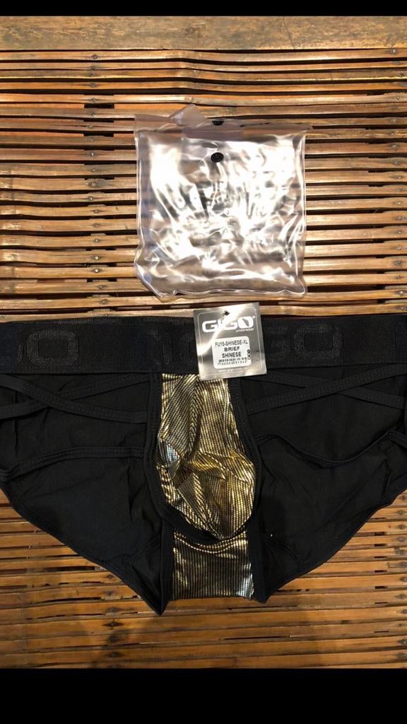 Black and gold brief with lace - size S, Ophalen of Verzenden, Zwart, Slip