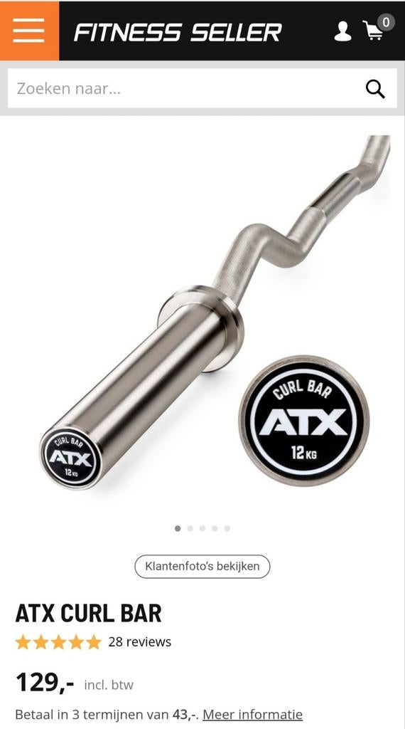 ATX curl bar, Sport en Fitness, Ophalen, Overige typen, Armen, Zo goed als nieuw