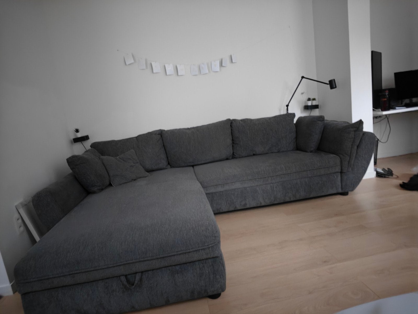 zetel + lounge+ opbergvak, Maison & Meubles, Canapés | Coins salons complets, Enlèvement, Comme neuf, Tissus, Modern