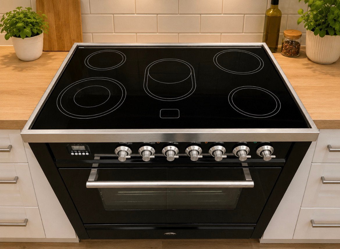 Boretti keramische fornuis, Electroménager, Cuisinières, Utilisé, 5 zones de cuisson ou plus, 60 cm ou plus, Gril, Air chaud, Classe énergétique A ou plus économe