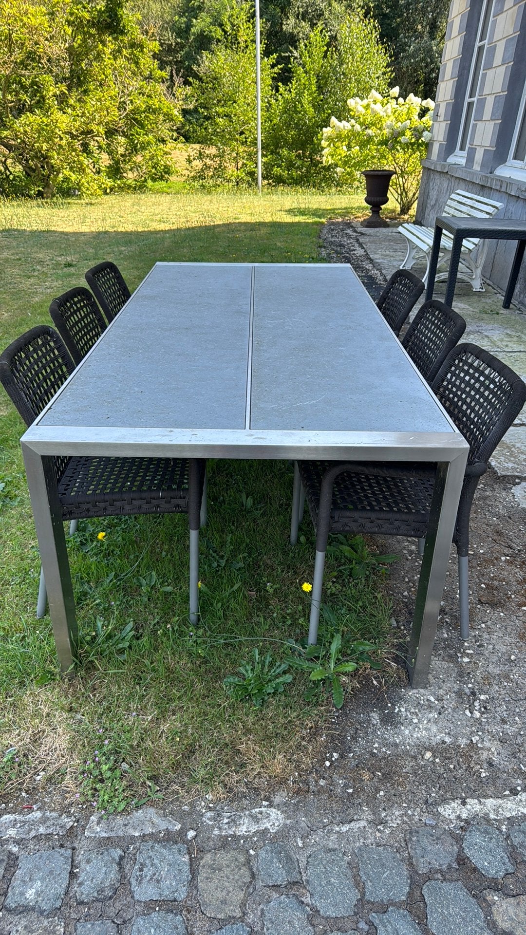 Tuintafel voor buiten. 6 zetelstoelen. 1 ligzetel., Tuin en Terras, Ophalen, Zo goed als nieuw, Aluminium