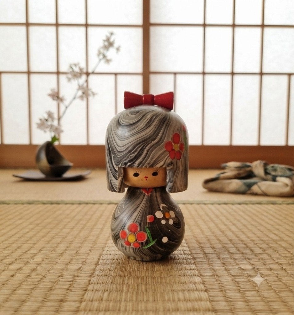 Magnifique Chan Kokeshi en marbre de Kenji Koyano, 11 cm, Fait main, Japon, Bois
