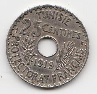 Tunisie 25 centimes 1919 (Protectorat français), Enlèvement ou Envoi