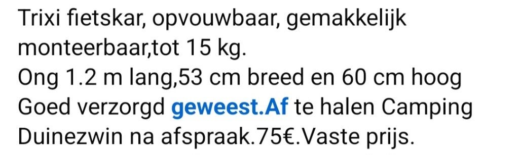 Fietskar voor hondje, Enlèvement, Comme neuf, Autre