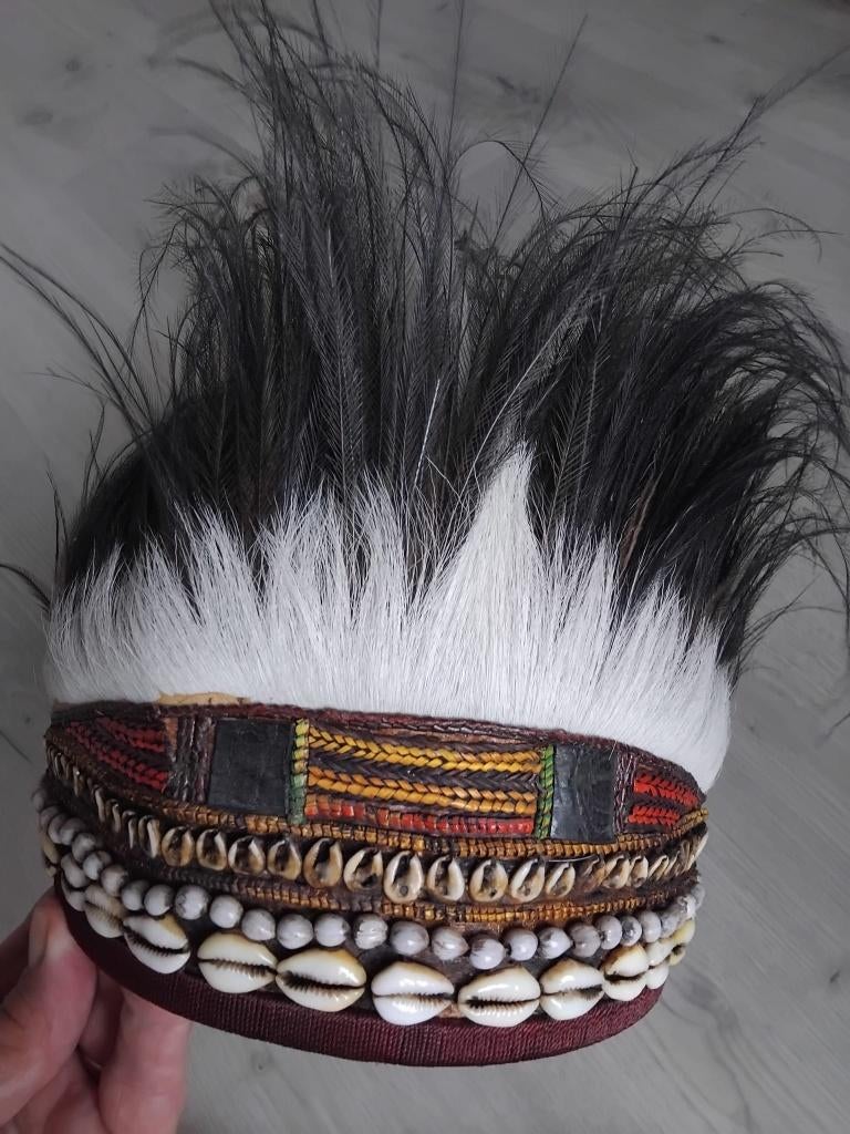 Dani tribe hoofdtooi met casuaris veren, Antiek en Kunst, Ophalen of Verzenden