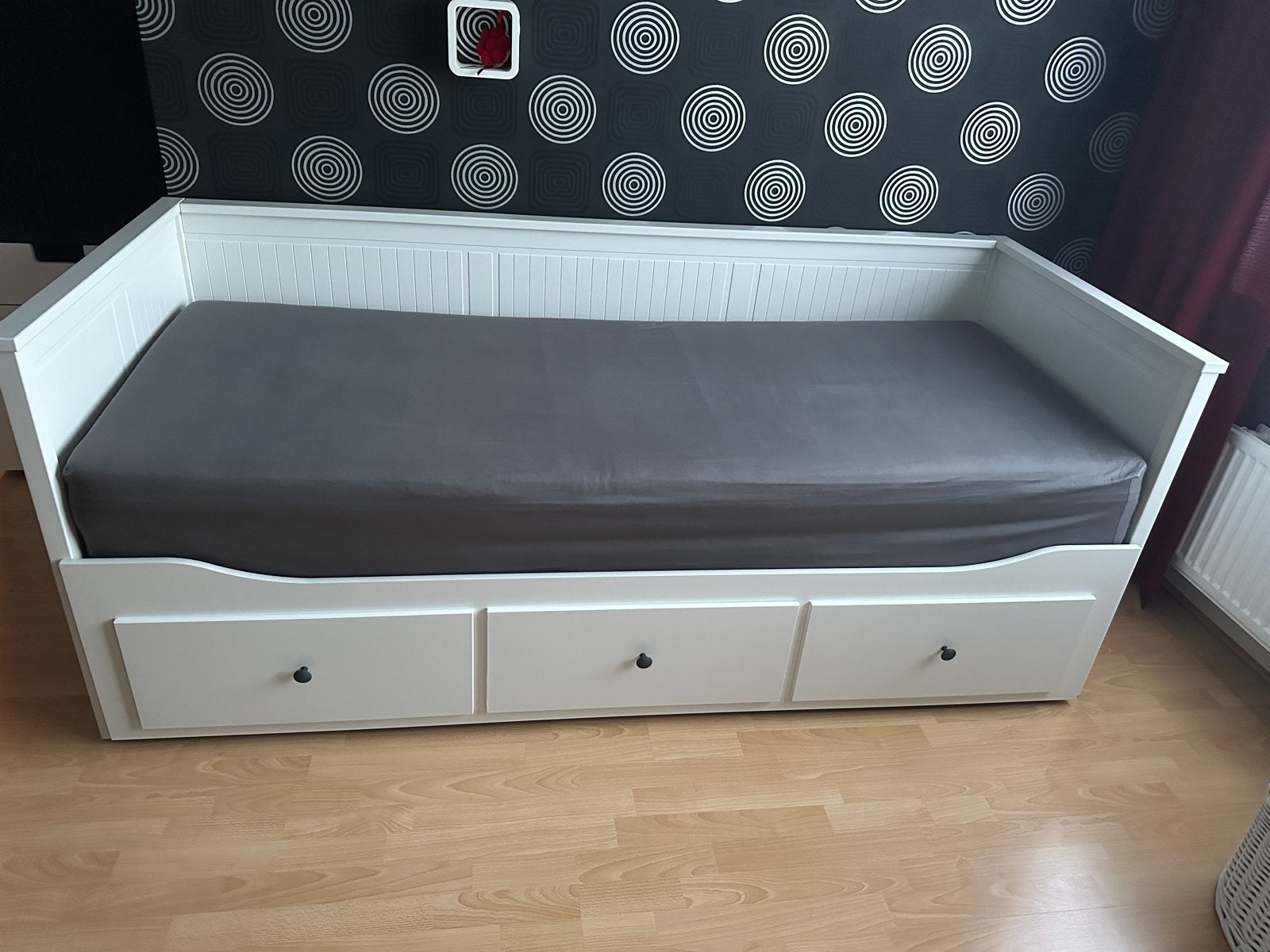 HEMNES Bedbank met 3 lades, wit, 80x200cm, met matrassen, Huis en Inrichting, Ophalen, Zo goed als nieuw, Wit