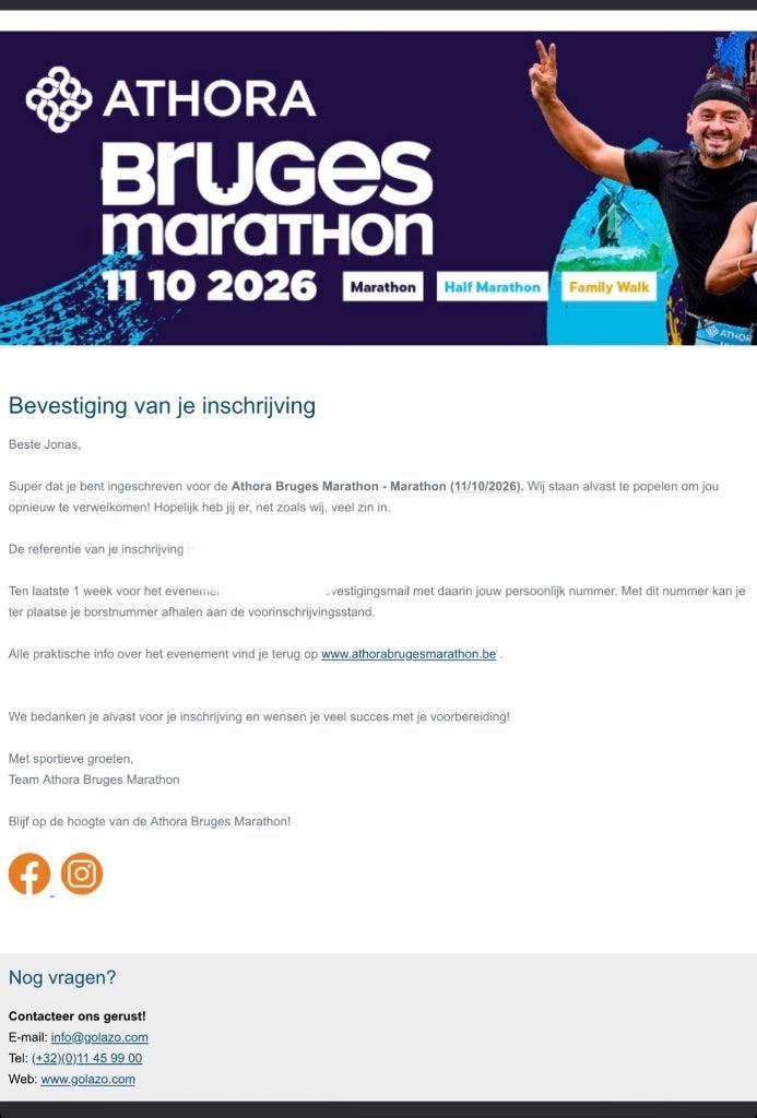 Athora Brugge Marathon Ticket 11/10/2026, Tickets & Billets, Une personne, Octobre