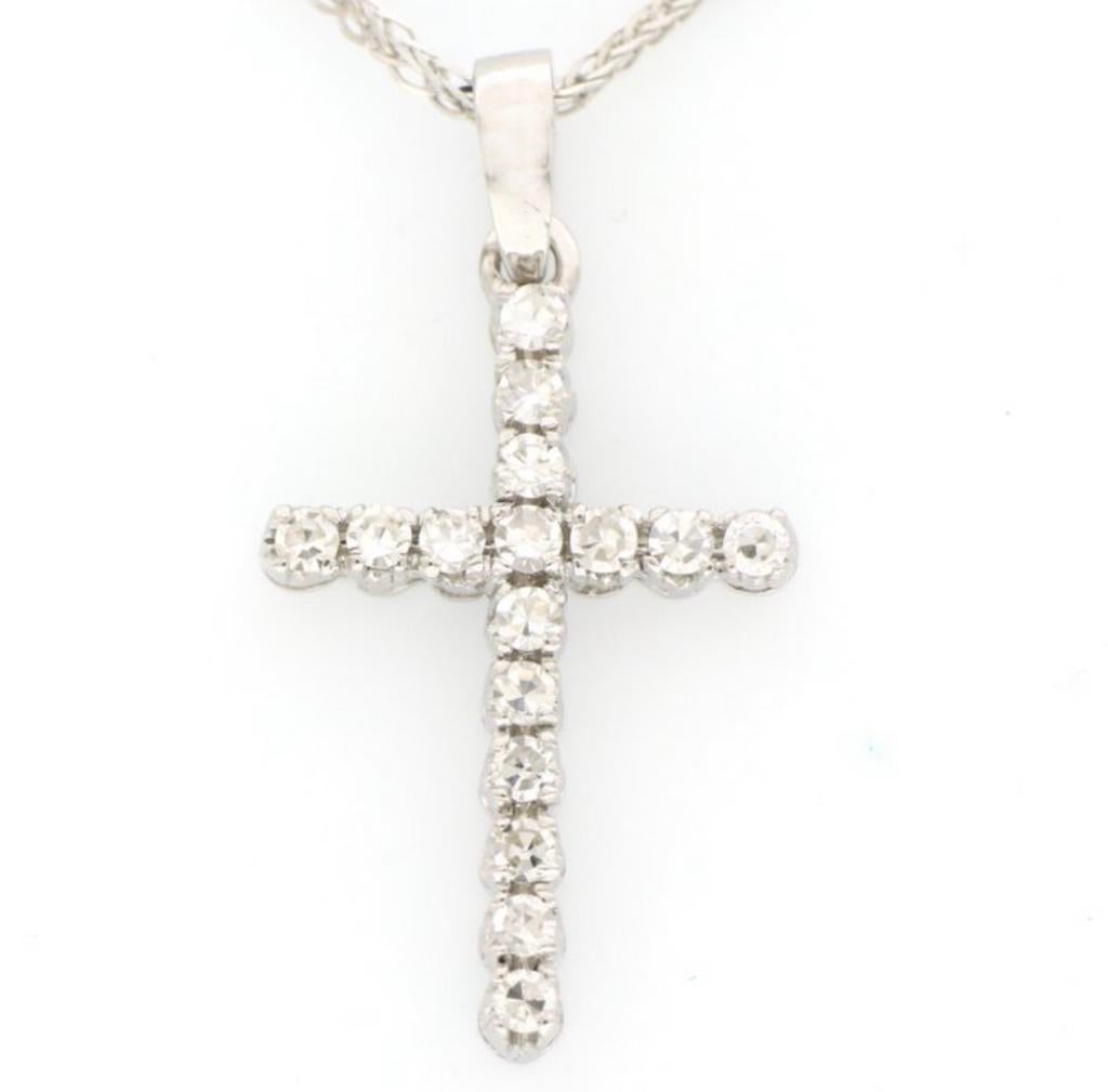 Witgouden ketting met kruisje met natuurlijke diamant, Ophalen of Verzenden, Zo goed als nieuw