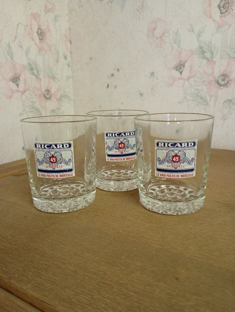 Set van 3 vintage Ricard pastis glazen, Verzamelen, Ophalen, Zo goed als nieuw, Gebruiksvoorwerp
