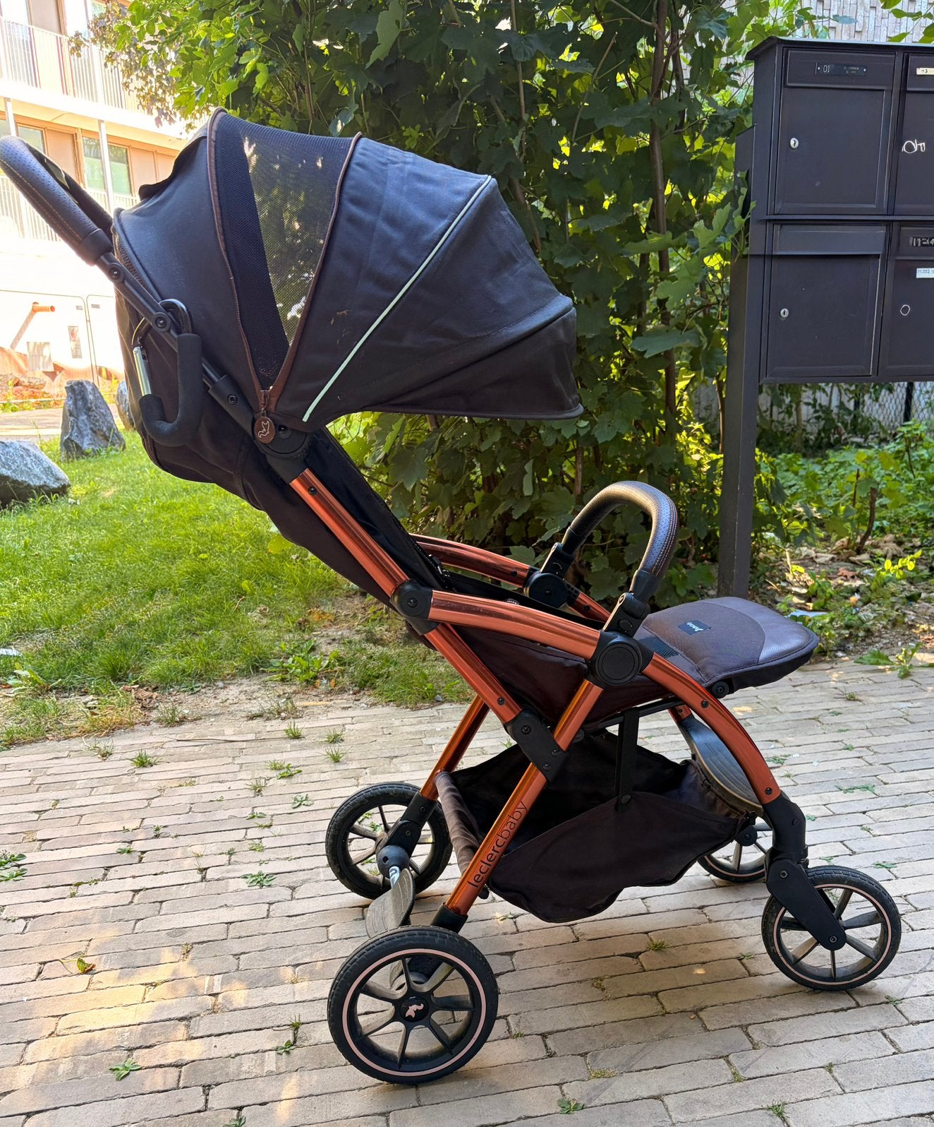 Leclerc Baby Influencer XL - Brun chocolat / Châssis cuivré, Enfants & Bébés, Enlèvement, Comme neuf, Poussette