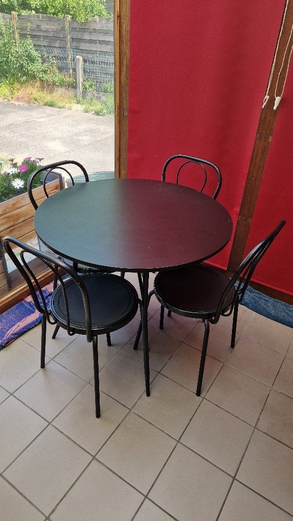 Ronde tafel met 4 stoelen, Huis en Inrichting, Tafels | Eettafels, Ophalen, Gebruikt, 50 tot 100 cm, Rond