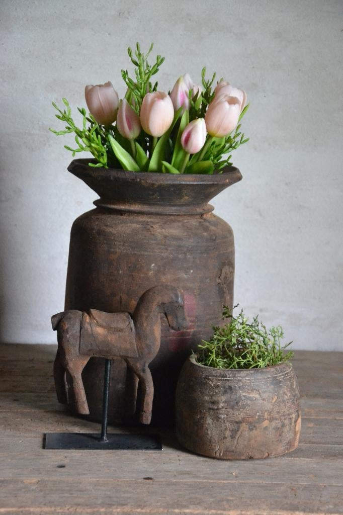 Originele oude houten Nepalese pot / kruik, Overige materialen, Overige kleuren, Nieuw, Ophalen of Verzenden