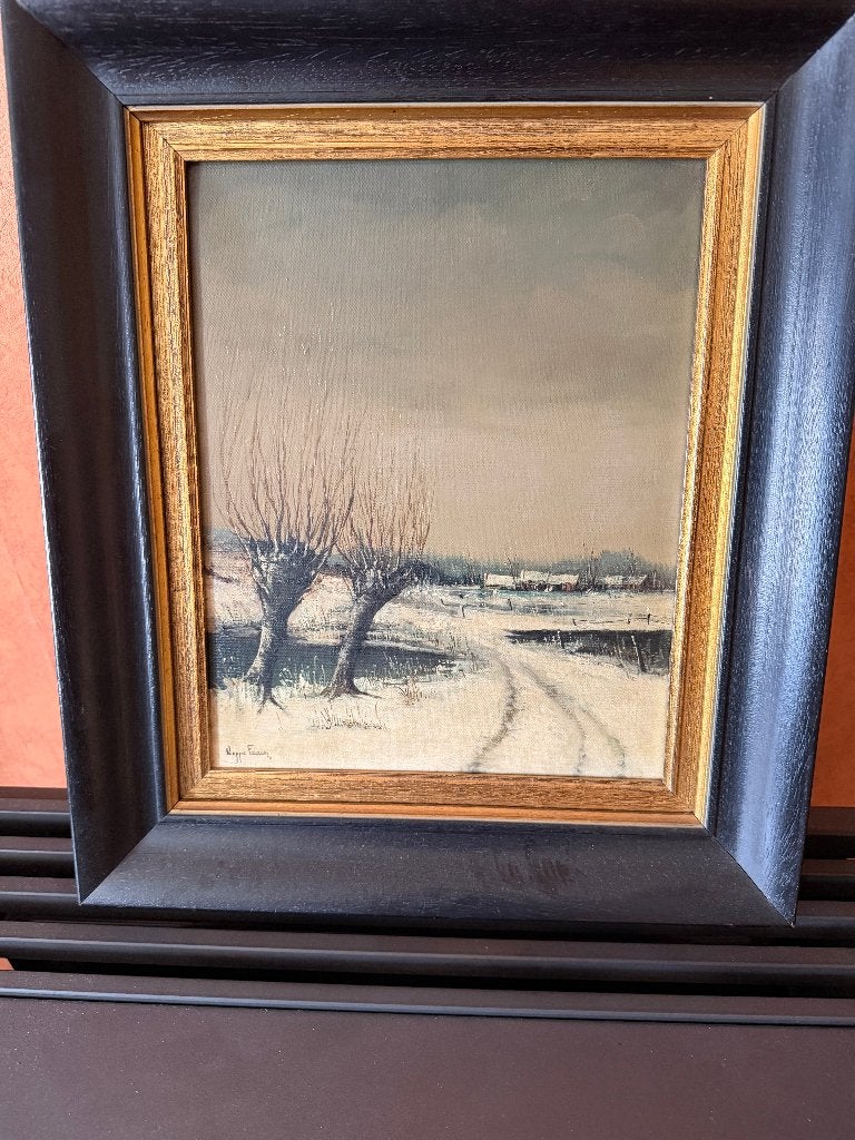 Schilderij - winterlandschap, Antiek en Kunst, Ophalen, Gesigneerd