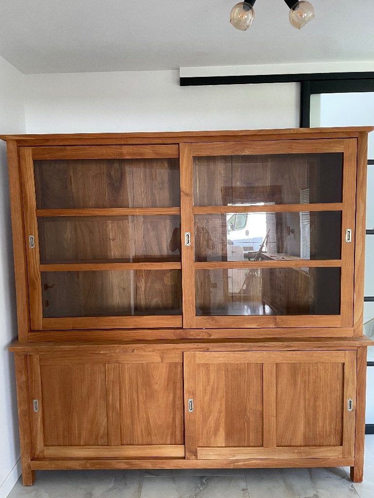 Teak vitrinekast 2m, Huis en Inrichting, Ophalen of Verzenden, Zo goed als nieuw, Teakhout