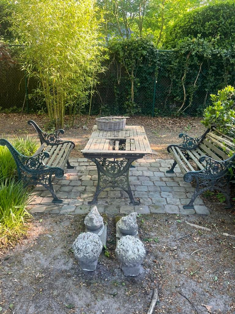 Tuinstrl gietijzer werk aan, Tuin en Terras, Ophalen, Gebruikt, Hout, Bank