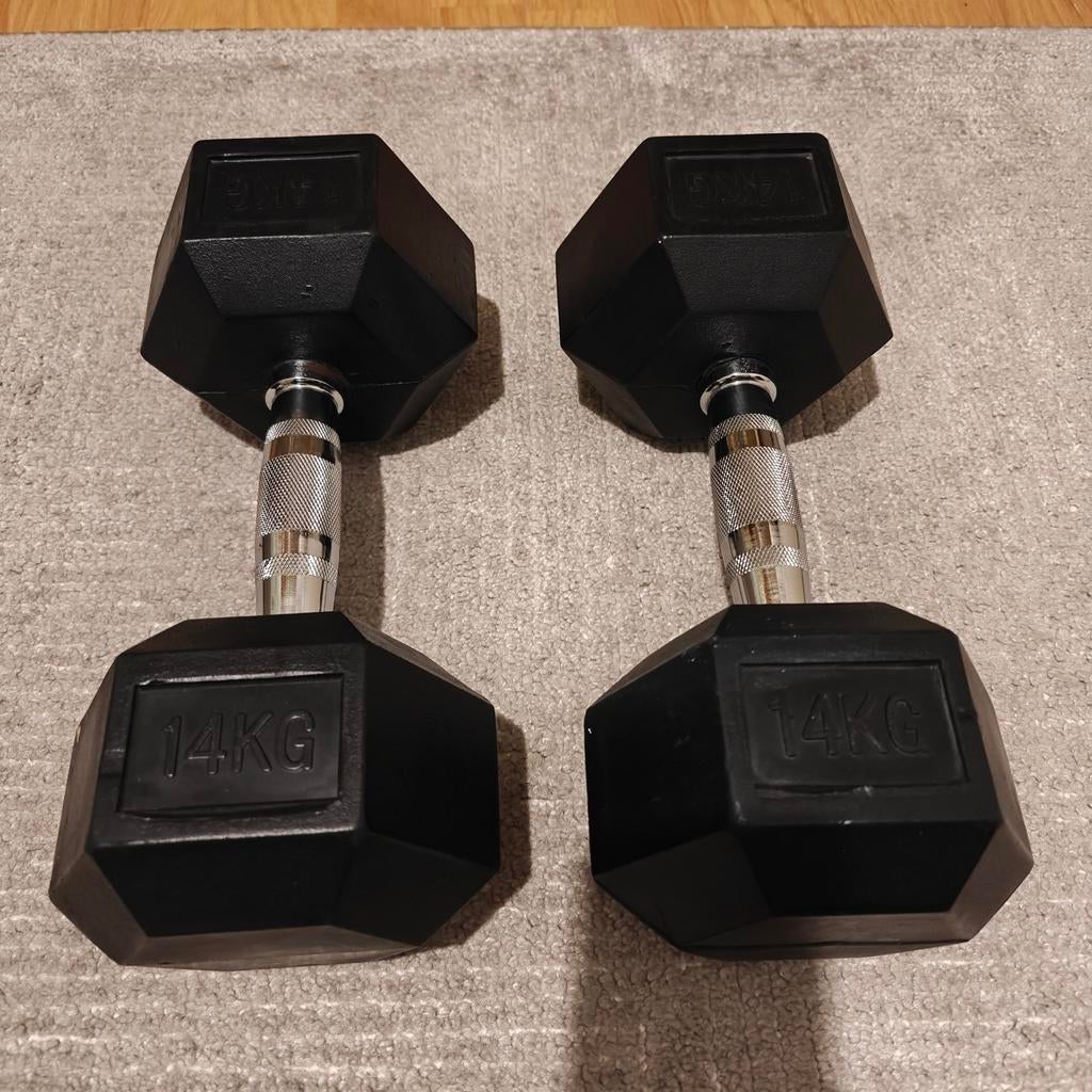 Hexagon Set van 2 Vaste Dumbbells / 2 X 14 kg, Sport en Fitness, Ophalen