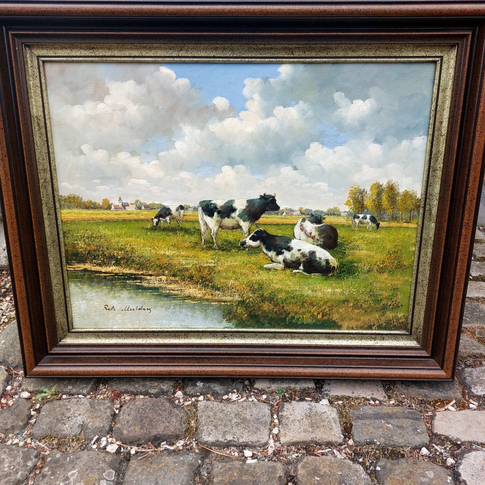 Tableau Vaches au Pâturage 103x85cm - Rik Mulders, Enlèvement, Classique, Peinture à l'huile, Toile