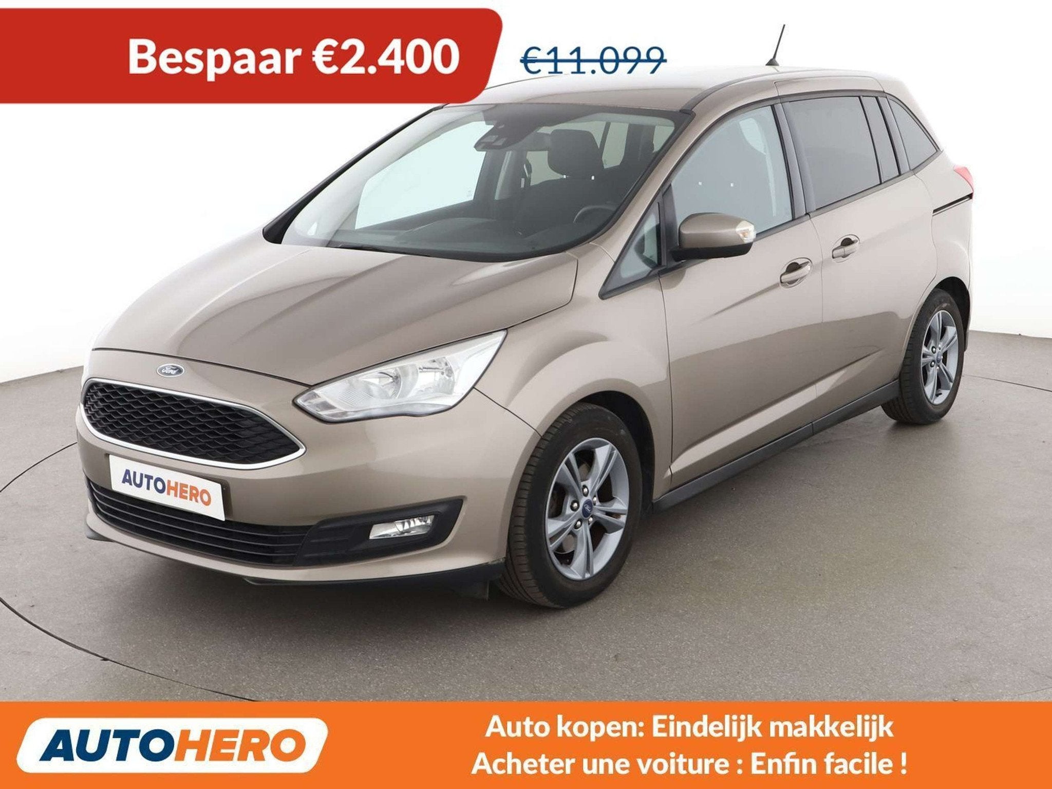 Ford Grand C-Max 1.0 EcoBoost Cool&Connect (bj 2018), Auto's, Voorwielaandrijving, Stof, Gebruikt, Beige