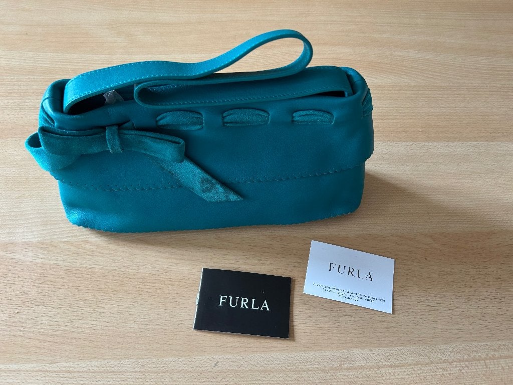 Handtas Furla Italy blauw groen, Handtassen en Accessoires, Tassen | Damestassen, Ophalen, Gebruikt, Blauw, Handtas