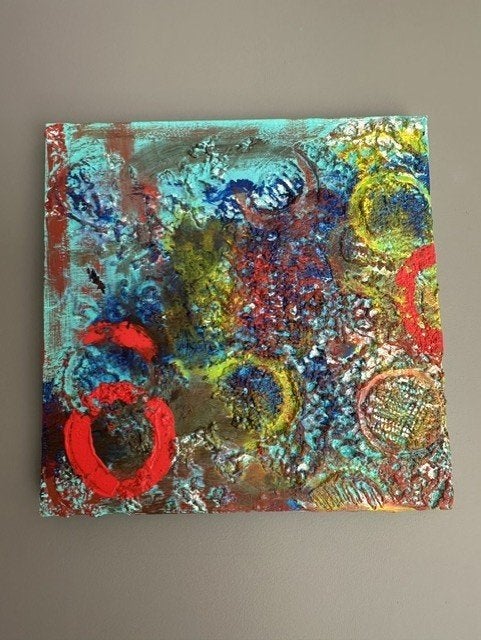 2 abstracte kunstwerken kleur 40cm x 40cm kunst, Antiquités & Art, Enlèvement