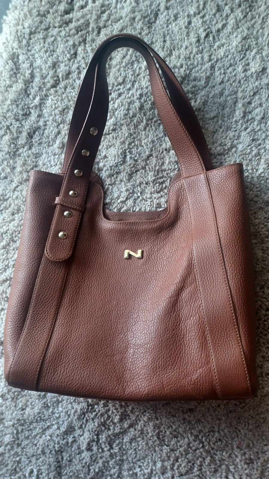 NATAN Cognac Lederen handtas, Ophalen of Verzenden, Zo goed als nieuw, Beige, Handtas