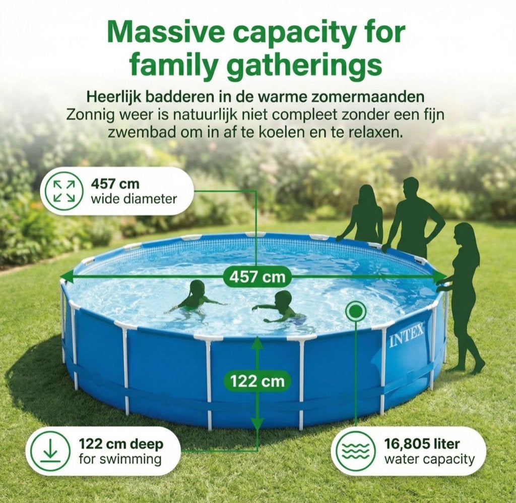Intex rond zwembad 457x122 cm + filter + trap, Tuin en Terras, Zwembaden, Gebruikt, Opzetzwembad, 120 cm of meer, 400 cm of meer