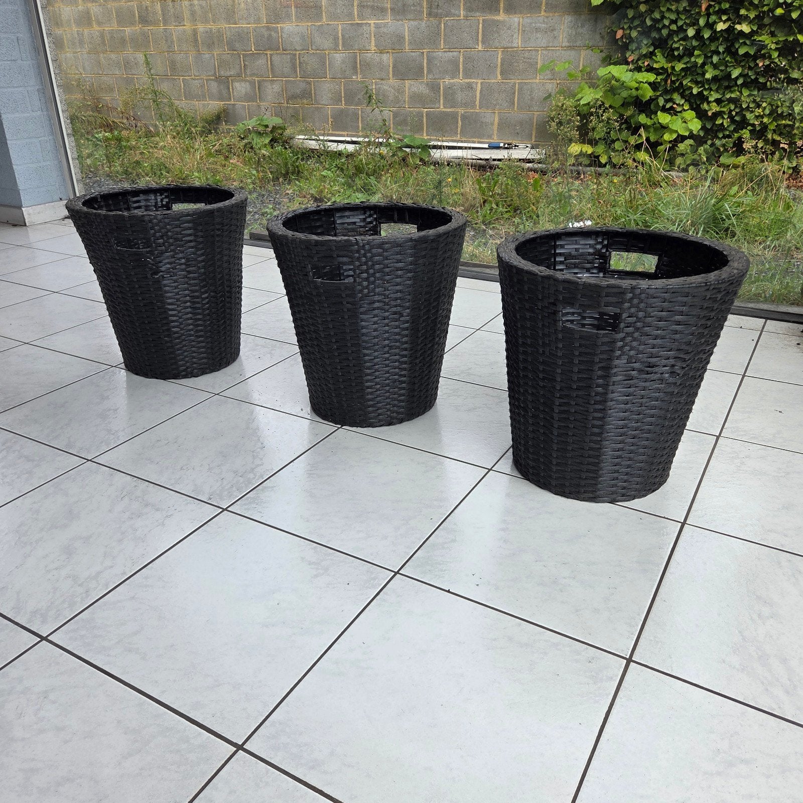Rieten bloempot - set van 3, Tuin en Terras, Ophalen, Zo goed als nieuw, Kunststof