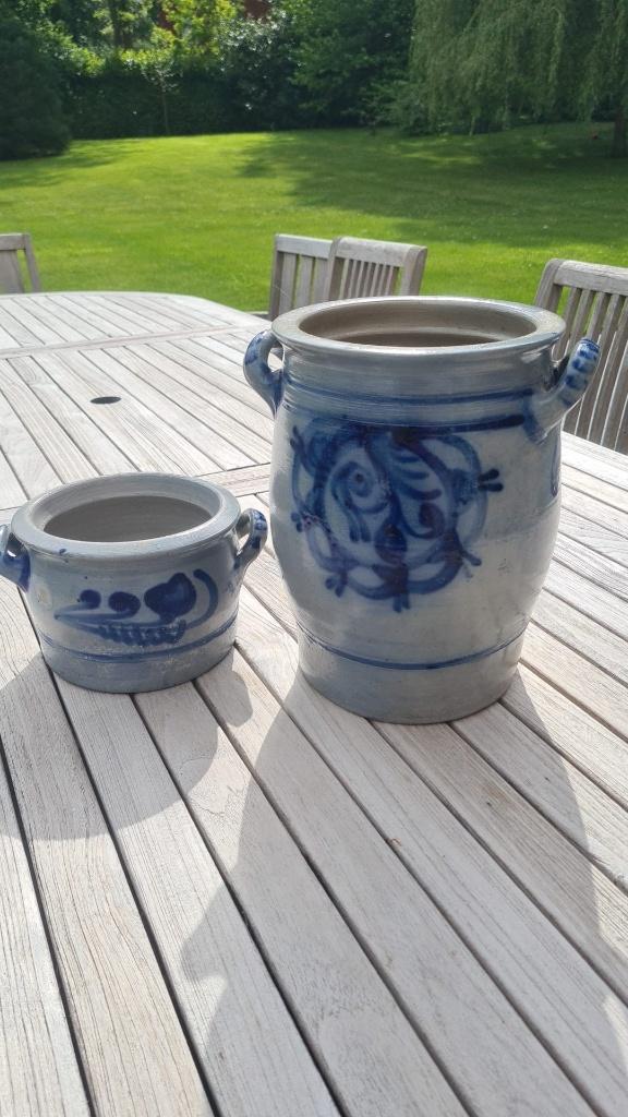 Anciens pots à beurre en grès  - un grand et un moyen, Enlèvement ou Envoi