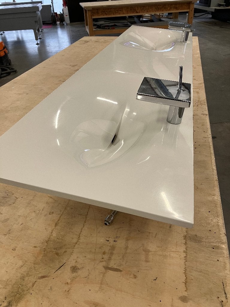 Dubbele lavabo (modern) wit - Eeklo, Doe-het-zelf en Bouw, Ophalen, Zo goed als nieuw, Steen