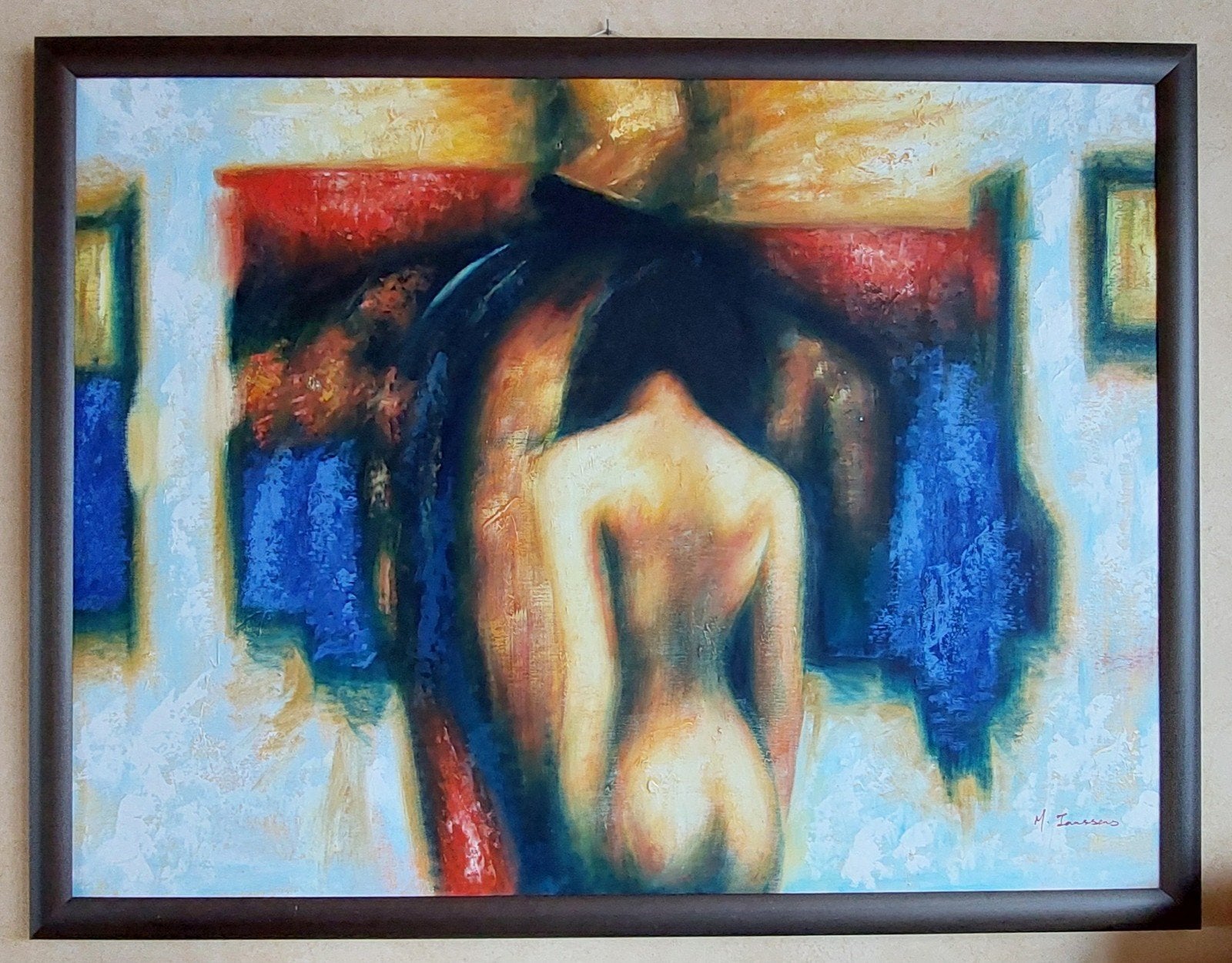 Een M. Janssens ingekaderde schilderij van 98cm x 127cm, Ophalen