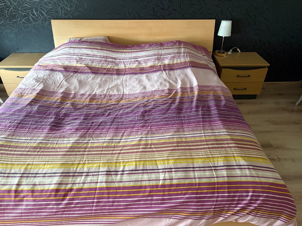 Chambre  à coucher : lit double tables de chevet, Maison & Meubles, Enlèvement, Utilisé, Deux personnes, Brun