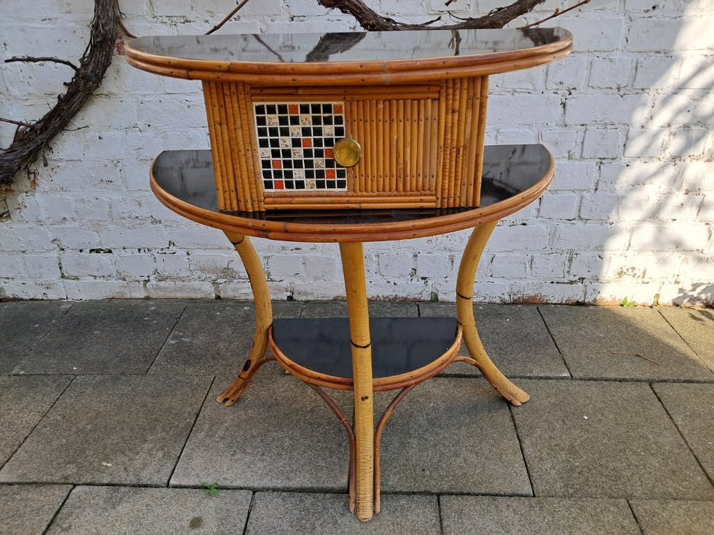 console/bar/table d'appoint demi-lune bambou + mosaïque 1960, Enlèvement