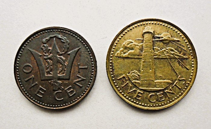 Muntset van 2 munten van Barbados, Postzegels en Munten, Munten | Amerika, Losse munt, Noord-Amerika, Ophalen of Verzenden