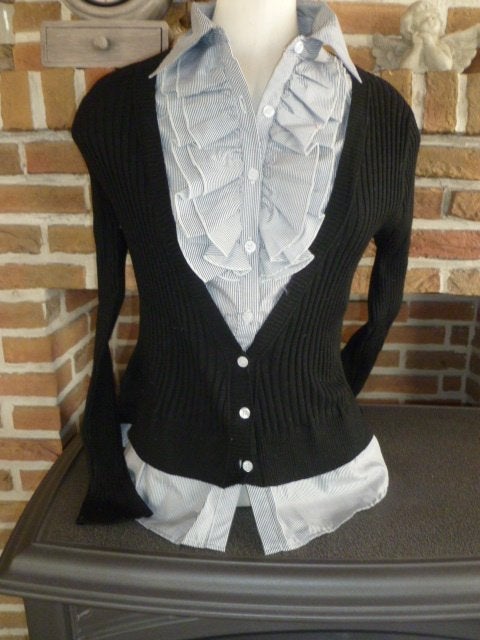 Dames trui met ingenaaide blouse van cassis, large., Cassis, Ophalen of Verzenden, Zo goed als nieuw