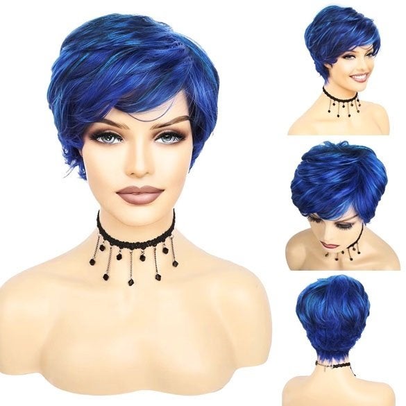 Cosplay / Manga pruik kort haar in laagjes blauw mix, Ophalen of Verzenden, Nieuw