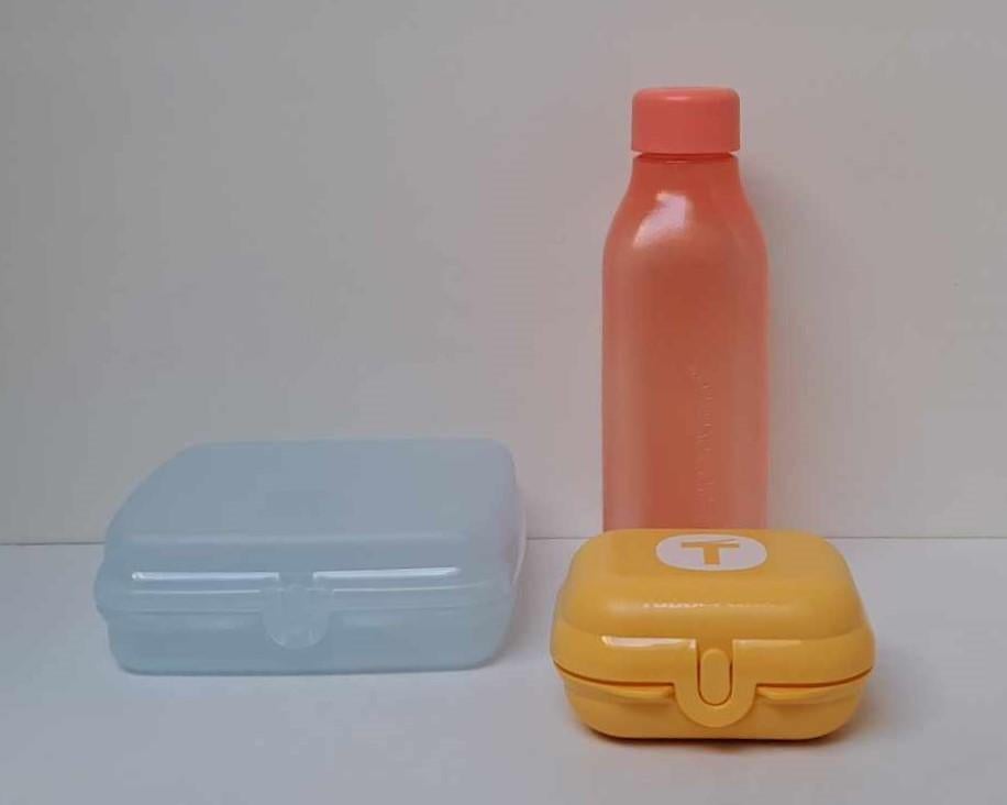 Tupperware™ « Lunchset » salmon - blauw - geel, Huis en Inrichting, Verzenden, Nieuw, Blauw, Bus of Trommel