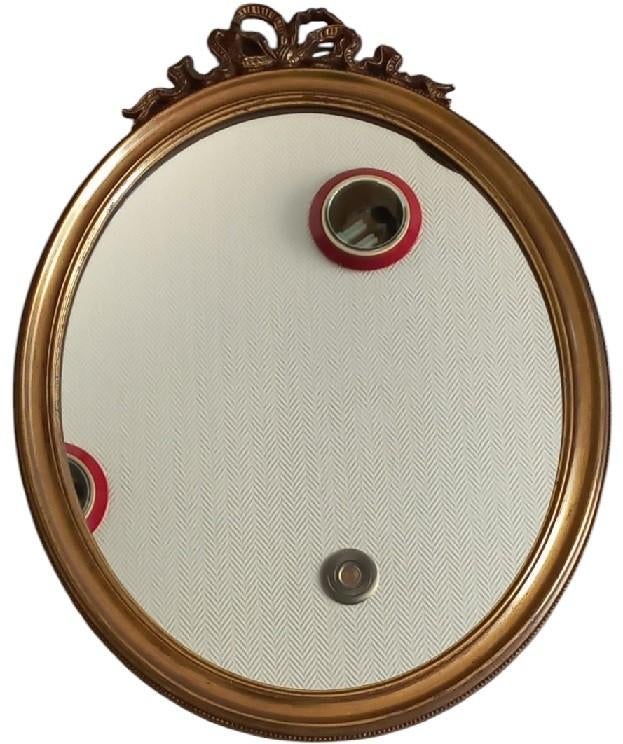 ovale spiegel met strikmotief., Antiek en Kunst, Ophalen