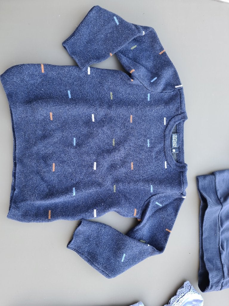 donker blauwe pull, trui, met streepjes, Samson, 110, Ophalen, Zo goed als nieuw