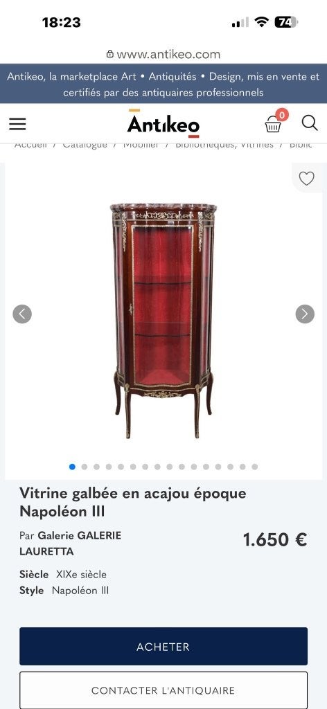 Vitrine verre galbé Napoléon 3 1852, Napoléon 3, Enlèvement, Utilisé, Verre