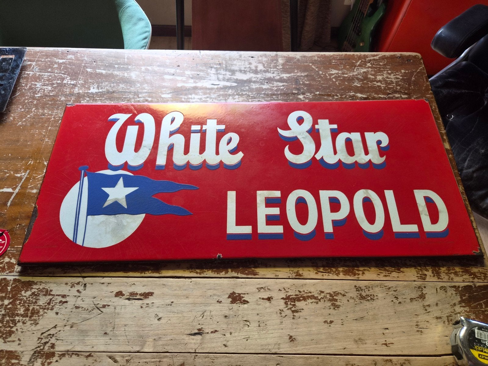 plaque emaille biere white star leopold, Enlèvement ou Envoi, Utilisé