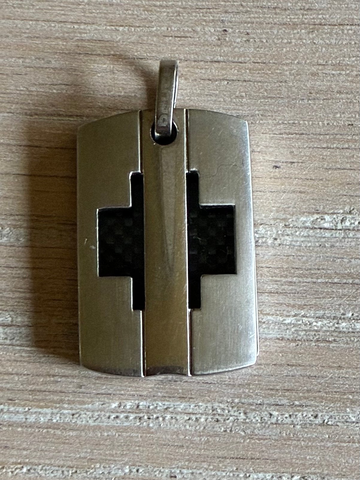 Stalen plaatjes met kruis, Handtassen en Accessoires, Armbanden, Ophalen, Zo goed als nieuw