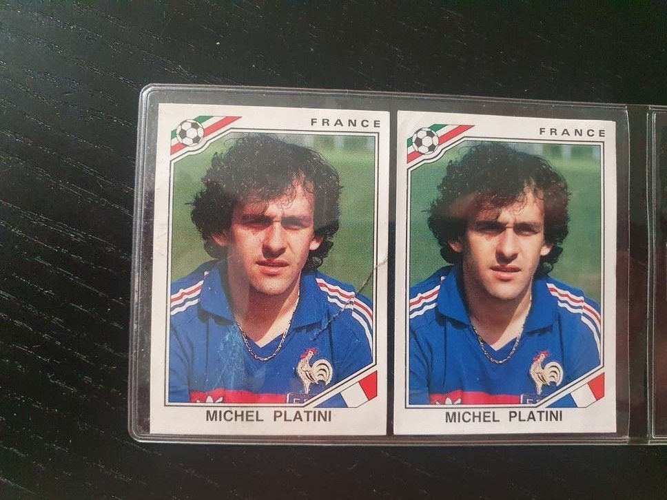 Panini Mexico WK 86 Platini Recup 2x in sleeve, Ophalen of Verzenden, Gebruikt, Meerdere stickers