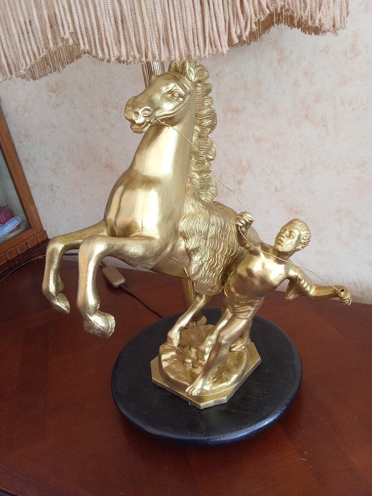lampe cheval, Doré, Vintage, 76 cm, Lampe de bureau